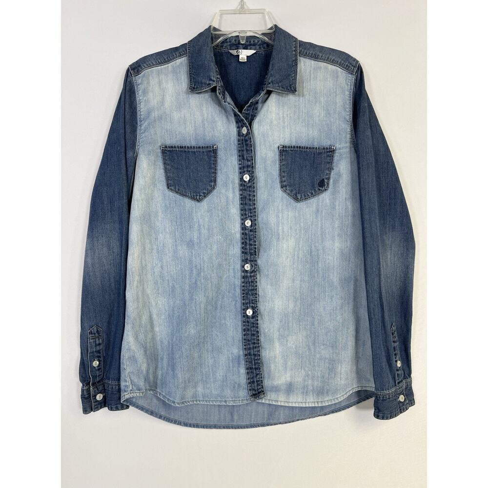 Volcom Women’s Multi Color Denim Chambray‎ Longsleeve Button-Down Shirt Large